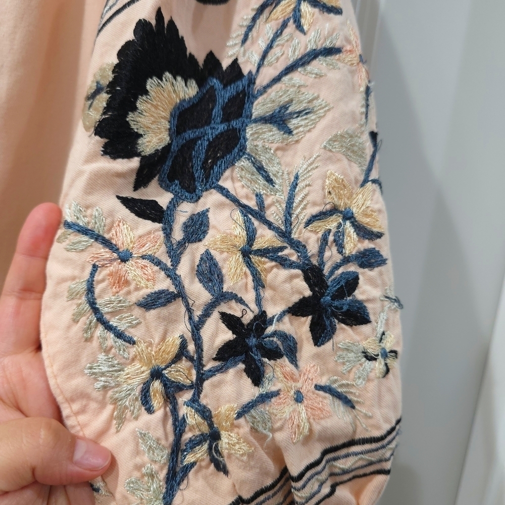 FREE PEOPLE Floral Embroidered Peasant Off The Shoulder Mini Dress, Size XS - Picture 14 of 15